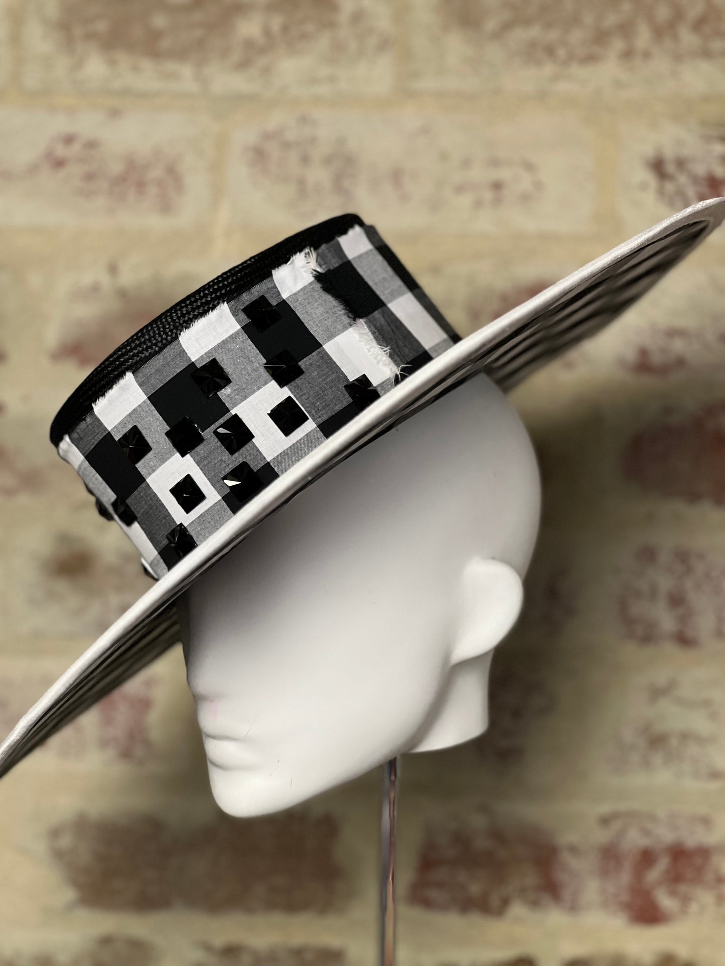 Millinery | Gingham Black Boater