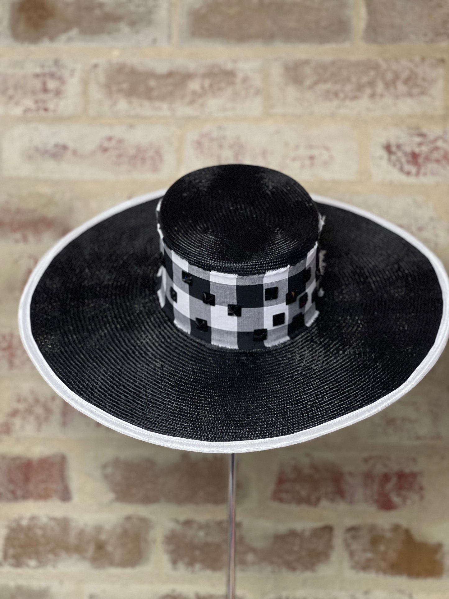 Millinery | Gingham Black Boater
