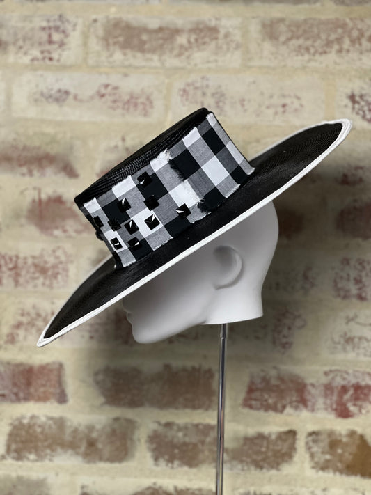 Millinery | Gingham Black Boater