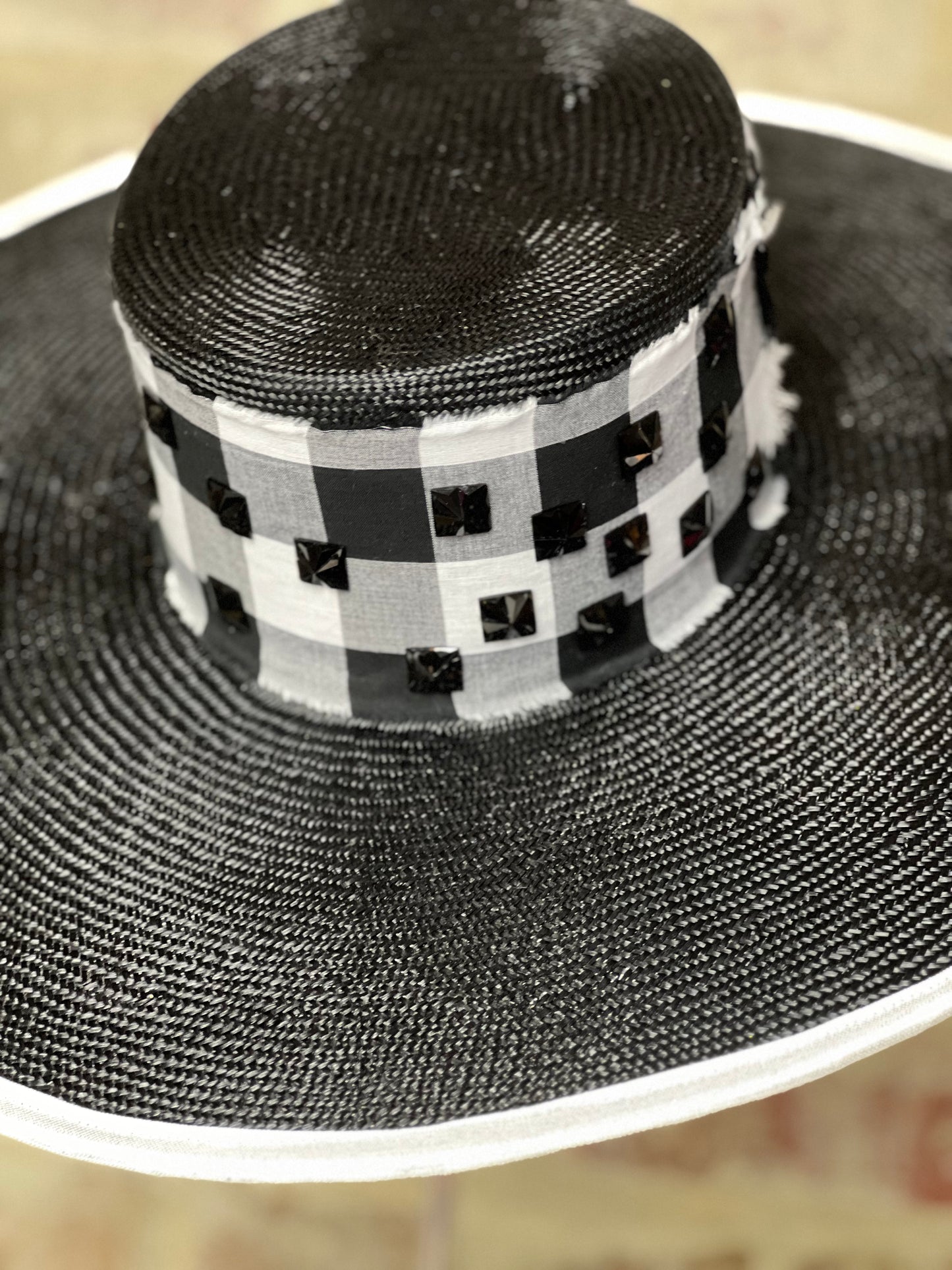 Millinery | Gingham Black Boater