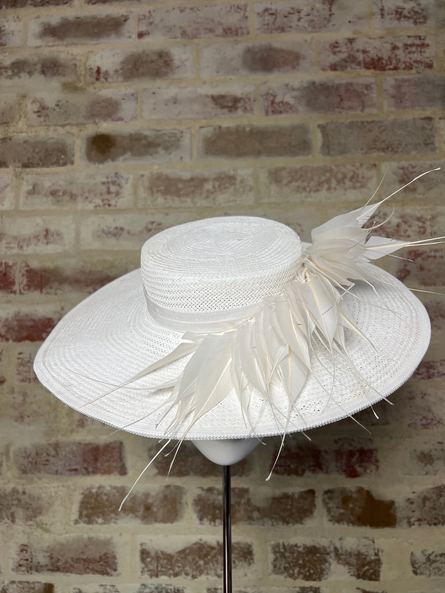 Millinery | White feathered boater